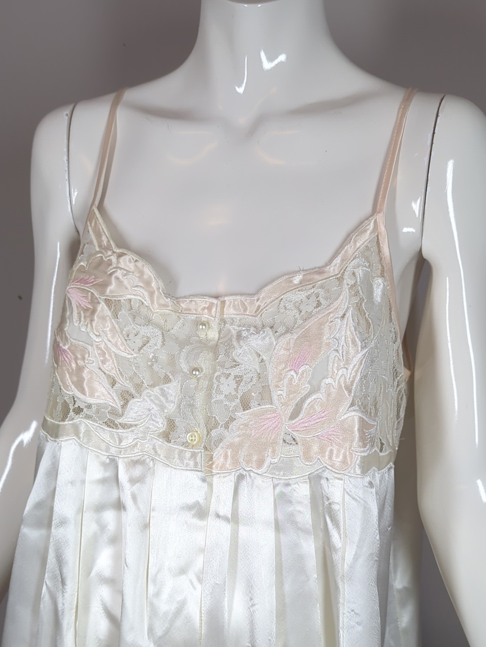 Vintage Natori Classic Satin Lace Slip Dress M